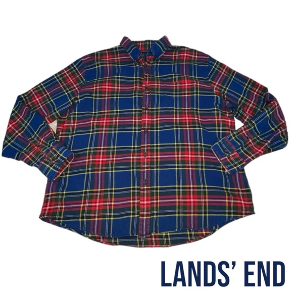 Lands' End Other - Land's End Traditional Fit Blue Red Plaid Flannel Button Down Shirt - Men’s XL